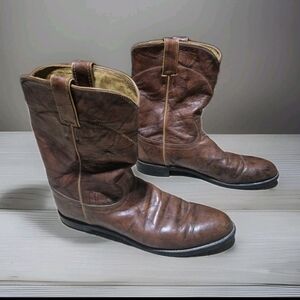 Justin Classic Roper Style Boots 3163 Brown Marbled Leather Cowboy Men's S 10.5B